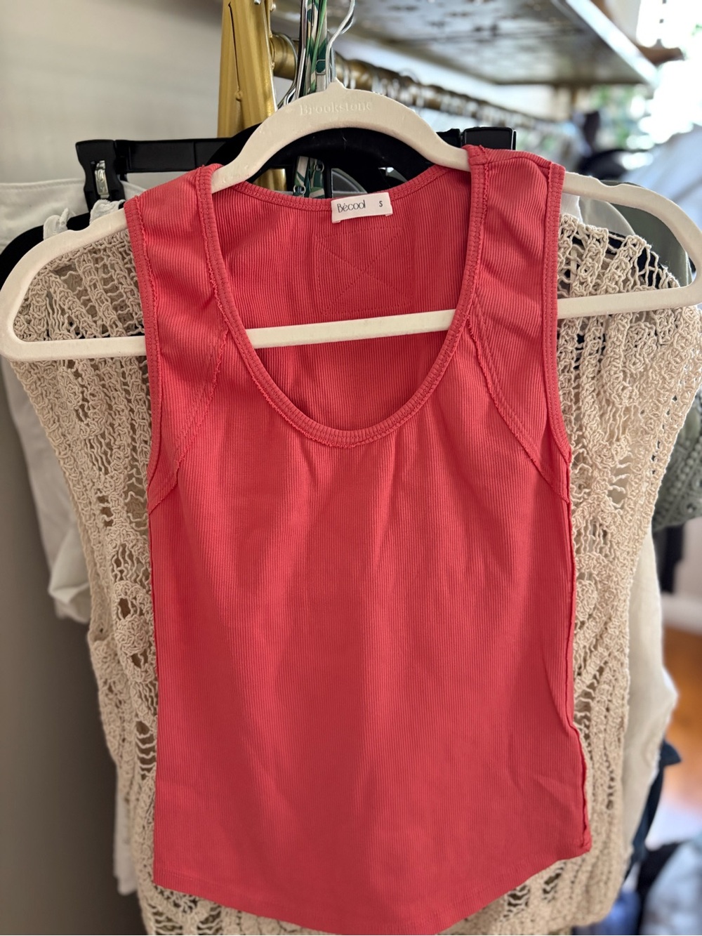BE COOL Coral Ribbed Tank - Sleeveless Scoop Neck